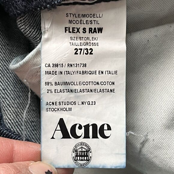 Acne Studios Flex S Raw Denim Slim Fit Mid Rise Jeans Size W27 / L32 Dark Indigo - Picture 11 of 12